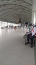 a view that looks lonely in the hallway of the Lombok International Airport queue