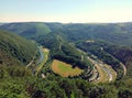 View on loop of river Sauer in Luxembourg near Bourscheid-Moulin Royalty Free Stock Photo
