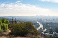 View of Los Angeles from the Hollywood Hills. Down Town LA. Hollywood Bowl. Warm sunny day. Beautiful clouds in blue sky