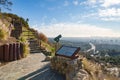 View of Los Angeles from the Hollywood Hills. Down Town LA. Hollywood Bowl. Warm sunny day. Beautiful clouds in blue sky