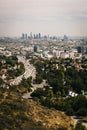 View of the Los Angeles skyline from the Hollywood Bowl Overlook Royalty Free Stock Photo