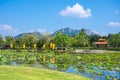 View lotus pond in Chalermprakiat garden or public park in EGAT Mae Moh Lampang at Thailand Royalty Free Stock Photo