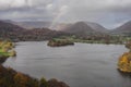 View from Loughrigg Fell over Grasmere with rainbow over fells, Lake District Royalty Free Stock Photo