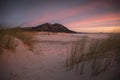 View of Louro Peak against a beautiful sunset sky in Galicia, Spain