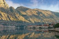 View Lovcen mountain from Bay of Kotor and Prcanj town. Montenegro