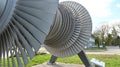 View on low-pressure turbine rotor with shrouded and standing blades used in nuclear power plant. Royalty Free Stock Photo
