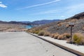 View of low water level at Lake Mead in 2022 with sign showing where it was in 2002
