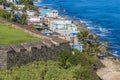 A view of the lower battlements of the Castle of San Cristobal along the coast in San Juan, Puerto Rico