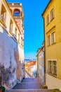 The view on lower Mala Strana from the Town hall stairs leading to upper Hradcany district of Prague, Czechia Royalty Free Stock Photo