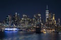 View of lower Manhattan and Financial district at night. Skyscrapers with lights on in New York City Royalty Free Stock Photo