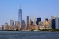 View of Lower Manhattan and Freedom tower from Staten Island Ferry boat, New York City Royalty Free Stock Photo