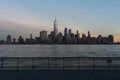 Lower Manhattan New York City Skyline seen from the Jersey City Waterfront during a Sunset Royalty Free Stock Photo