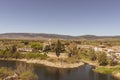 View of Lozoya river and Buitrago de Lozoya village. Sierra of Guadarrama. Madrid. Spain
