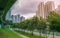 View of LRT station track serving along public residential housing apartments in Bukit Panjang.