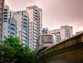 View of LRT train serving public residential housing apartments in Bukit Panjang.