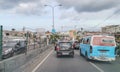 View at the Luanda capital downtown city, Samba road, Maianga, Prenda district, african metropolis lifestyle, with people, traffic