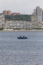 View at the Luanda city downtown, Modern skyscrapers buildings, bay, marginal and central buildings, fisherman on traditional