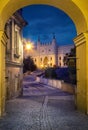 View of Lublin Castle through the arch at dusk