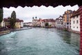 View from Lucerne`s Speuerbrucke bridge reuss river