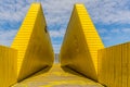 View on the Luchtsingel, a crowdfunded wooden yellow foot bridge, connecting park pompenburg, hofplein and dakakker in Rotterdam Royalty Free Stock Photo