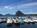 View at Lugano Lake and boats