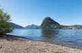 View of the lake from Ciani Lugano park, Tessin Royalty Free Stock Photo