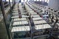 View of luggage carts in row at airport