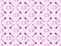 View of lump sugar with black spoons and water on violet, seamless background pattern