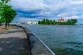 View of the Luoto island, with the promenade, ferry boats, the Russian Orthodox Uspenski Cathedral, and the SkyWheel in Helsinki, Royalty Free Stock Photo