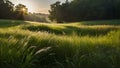 View of Lush Grasslands. Field with Tall Greenery.