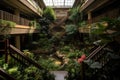 view of lush and green indoor garden with flowering plants, herbs, and foliage