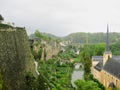 Luxembourg City with Alzette River passing through the Grund Quarter and Abbey de Neumunster. Royalty Free Stock Photo