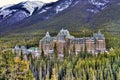 View of luxurious Banff Fairmont Springs Hotel, an historic landmark in Banff National Park, Alberta, Canada