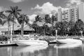 View of luxurious boats and yacht docked in a Miami South Beach Marina. Luxury lifestyle concept Royalty Free Stock Photo