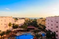 View of the luxurious hotel with a swimming pool and Red sea Royalty Free Stock Photo