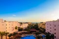 View of a luxurious hotel with a swimming pool and Red sea Royalty Free Stock Photo