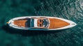 View of the luxurious wooden deck of the yacht. Generative AI