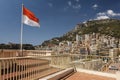 View of luxury apartments of and flag Monaco, Cote d'Azuz Royalty Free Stock Photo