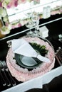 Luxury wedding decoration of the table Royalty Free Stock Photo