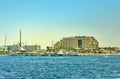 View from the luxury yacht to the Red Sea. Hotels for tourists, boats and yachts for a holiday Royalty Free Stock Photo