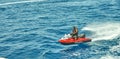 View from the luxury yacht to the Red Sea, jumping and riding a jet ski Royalty Free Stock Photo