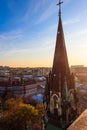 View of Lviv city from bell tower of Church of Sts. Olha and Elizabeth. Lvov cityscape, Ukraine
