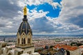 View of Lyon city with the statue of the basilica, Lyon, France