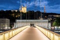 View of Lyon by night from footbridge. Royalty Free Stock Photo