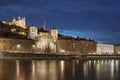 View of Lyon over the Saone river at night Royalty Free Stock Photo