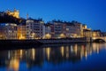 View of Lyon with Saone river at night Royalty Free Stock Photo