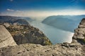 View at Lyse fjord and Preikestolen cliff in Norway