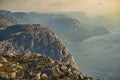 View at Lyse fjord and Preikestolen cliff in Norway