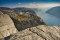 View at Lyse fjord and Preikestolen cliff in Norway