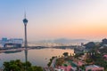 View of Macau Tower and the sunset in Macau, China